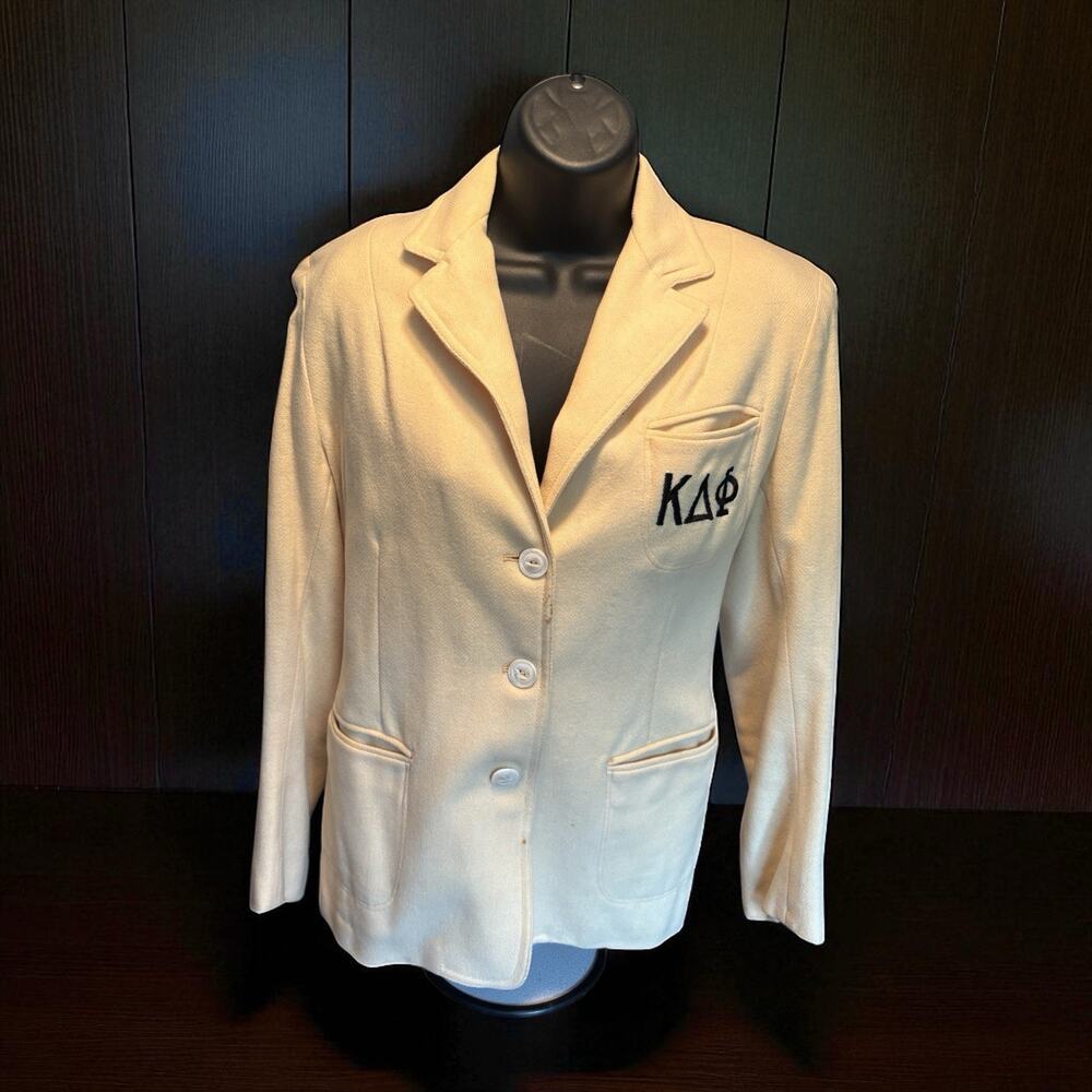 Vintage Sorority Jacket Kappa Delta Phi Cream Wool Blazer Sz M Eton Britisher